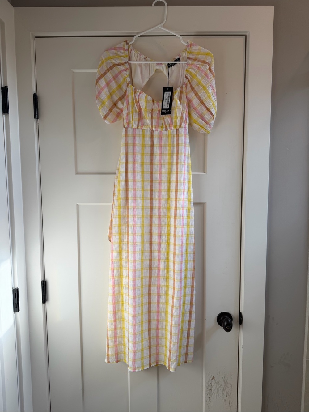 Nasty Gal Lightweight Yellow & Pink Plaid Maxi Dress - 2